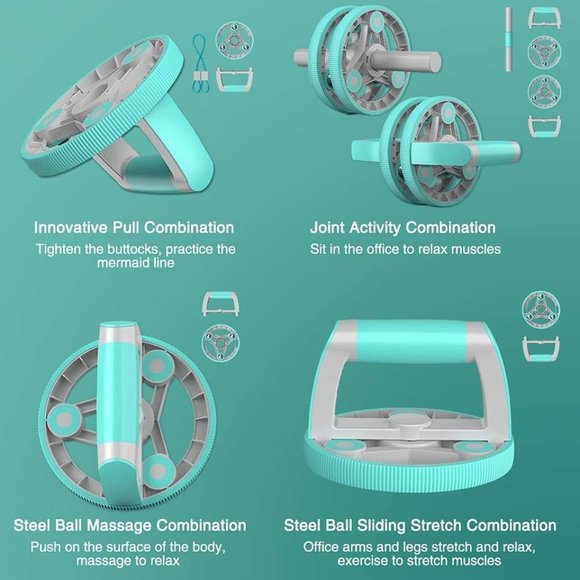 Ab Wheel Slide 4 wheel roller with resistance band Multifunction Set with Push U - Picture 9 of 16
